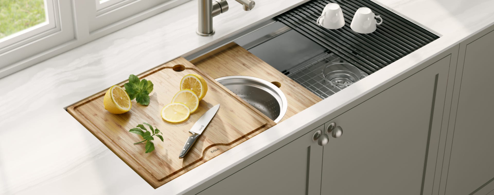 Kraus Sink Accessories: Cutting Board, Strainer, Drying Rack, Hardware