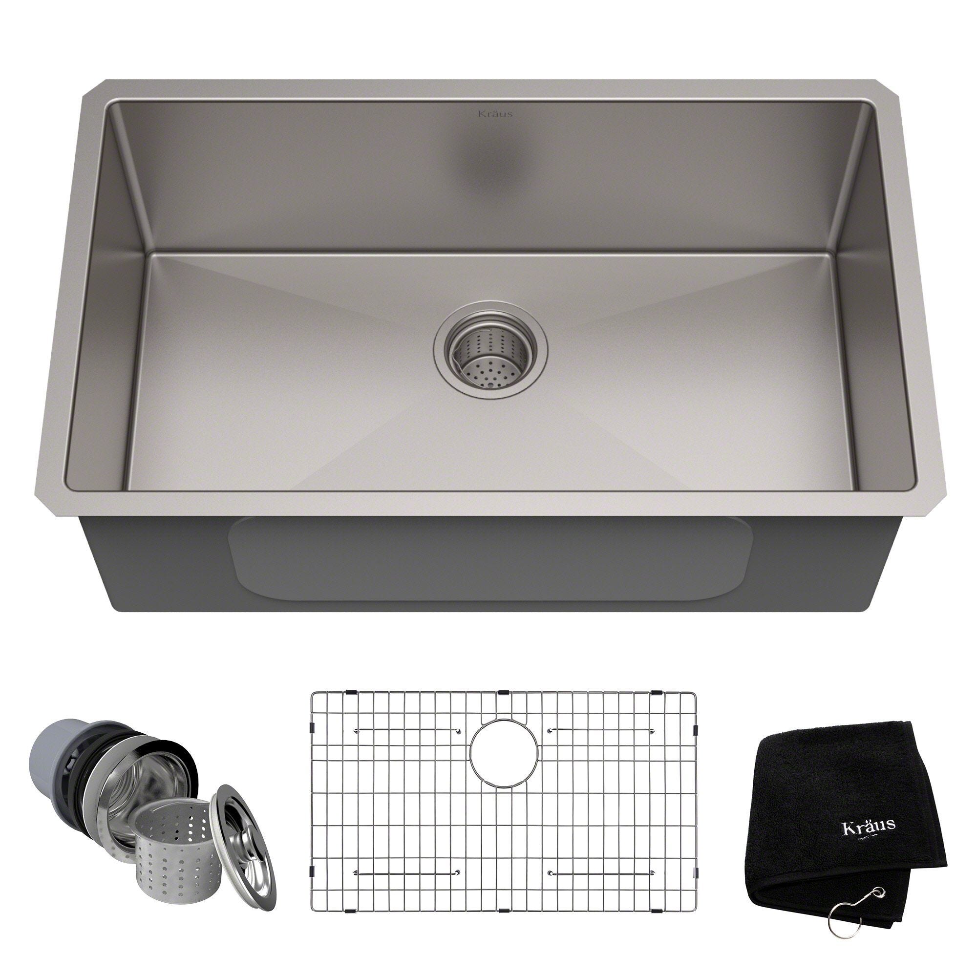 Waterfall Sink Undermount Kitchen Sink Single Bowl Stainless Steel Sink Set  Workstation Sink with Basket Strainer Drain