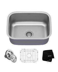 Kraus Premier Kitchen 23" Undermount 16 Gauge Stainless Steel Single Bowl Sink with accessories

