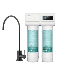 Purita 2-Stage Under-Sink Filtration System with Single Handle Drinking Water Filter Faucet in Matte Black.