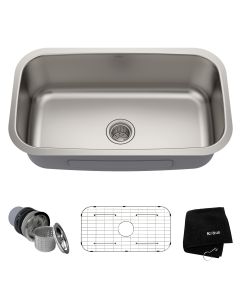 Kraus Premier Kitchen 31 1/2" Undermount 16 Gauge Stainless Steel Single Bowl Sink with accessories
