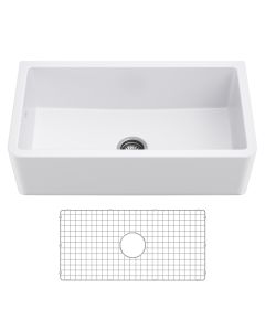 33" Reversible Apron Front Farmhouse Fireclay Single Bowl Kitchen Sink in Matte White