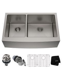 KRAUS Standart PRO™ 33-inch 16 Gauge 40/60 Double Bowl Stainless Steel Farmhouse Kitchen Sink
