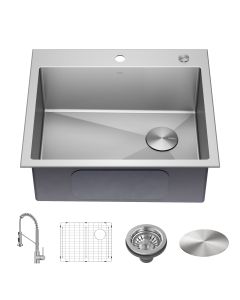 25" Drop-In/Top Mount Kitchen Sink w/ Bolden Commercial Pull-Down Faucet in Spot Free Stainless Steel