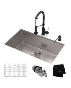 30" Undermount Kitchen Sink w/ Bolden Commercial Pull-Down Faucet and Soap Dispenser in Matte Black
