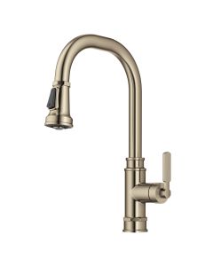 Transitional Industrial Pull-Down Single Handle Kitchen Faucet in Spot-Free Antique Champagne Bronze