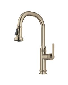 Industrial Pull-Down Single Handle Kitchen Faucet in Spot-Free Antique Champagne Bronze