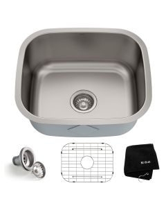 Kraus Premier Kitchen 20" Undermount 16 Gauge Stainless Steel Single Bowl Kitchen Sink with accessories
