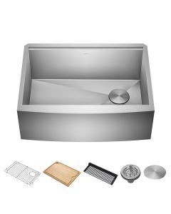 27" Farmhouse Workstation 16 Gauge Single Bowl Stainless Steel Kitchen Sink with Accessories