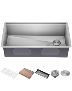 36" Undermount Workstation 16 Gauge Single Bowl Stainless Steel Kitchen Sink with Accessories