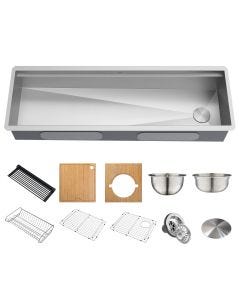 57" Undermount Workstation 16 Gauge Single Bowl Stainless Steel Kitchen Sink with 10 Accessories