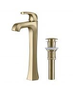 Single Handle Vessel Bathroom Faucet with Pop-Up Drain in Brushed Gold