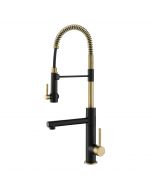 Commercial Style Pre-Rinse Kitchen Faucet with Pot Filler in Spot Free Antique Champagne Bronze/Matte Black