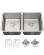 33" Undermount 16 Gauge Stainless Steel Double Bowl Kitchen Sink 