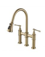 Transitional Bridge Kitchen Faucet with Pull-Down Sprayhead in Brushed Gold