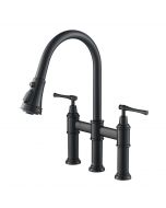 Transitional Bridge Kitchen Faucet with Pull-Down Sprayhead in Matte Black