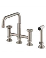 Industrial Bridge Kitchen Faucet with Side Sprayer in Spot Free Stainless Steel