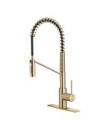 Commercial Style Pull-Down Single Handle Kitchen Faucet with QuickDock Top Mount Installation Assembly in Spot Free Antique Champagne Bronze