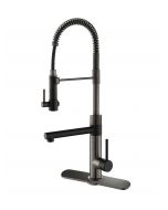 2-Function Commercial Style Pre-Rinse Kitchen Faucet with Pull-Down Spring Spout and Pot Filler in Matte Black/Black Stainless Steel Finish with Matching Deck Plate