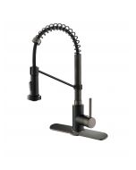 Commercial Style Pull-Down Single Handle 18" Kitchen Faucet in Matte Black/Black Stainless with Deck Plate 