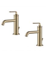 Single Handle Basin Bathroom Faucet with Lift Rod Drain in Brushed Gold (2-Pack)