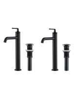 Single Handle Vessel Bathroom Faucet with Pop-Up Drain in Matte Black (2-Pack)