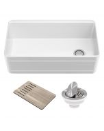 Workstation 33" Farmhouse Reversible Apron Front Fireclay Single Bowl Kitchen Sink in Gloss White