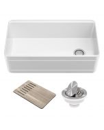 Workstation 33" Reversible Apron Front Farmhouse Fireclay Single Bowl Kitchen Sink in Gloss White