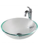 Crystal Clear Glass Vessel 16 1/2" Bathroom Sink w/ Arlo Vessel Faucet and Pop-Up Drain in Chrome