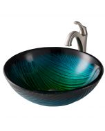 Green Glass Vessel 17" Bathroom Sink w/ Arlo Vessel Faucet and Pop-Up Drain in Spot Free Brushed Nickel