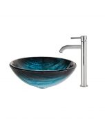 Blue Glass Vessel 17" Bathroom Sink w/ Vessel Faucet and Pop-Up Drain in Chrome