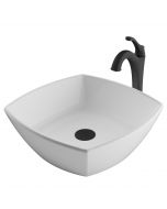 Square Vessel 16 1/2" Ceramic Bathroom Sink in White w/ Arlo Vessel Faucet and Pop-Up Drain in Matte Black