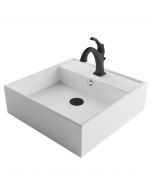 Square Vessel 18 1/2" Ceramic Bathroom Sink in White w/ Arlo Faucet and Lift Rod Drain in Matte Black