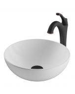 Round Vessel 14" Ceramic Bathroom Sink in White w/ Arlo Vessel Faucet and Pop-Up Drain in Oil Rubbed Bronze