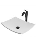 Rectangular Vessel 19.6" x 15.7" Solid Surface Bathroom Sink in Matte White w/ Arlo Vessel Faucet and Pop-Up Drain in Oil Rubbed Bronze