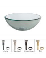 Crystal Clear Glass Vessel 14" Bathroom Sink w/ Pop-Up Drain in Chrome