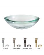 Clear Glass Vessel 17" Bathroom Sink w/ Pop-Up Drain in Chrome