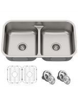 Kraus Premier 32" Undermount 16 Gauge Stainless Steel Double Bowl Kitchen Sink with accessories
