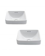 Elavo Square Semi-Recessed Vessel White Porcelain Ceramic Bathroom Sink with Overflow, 16 1/2 inch (2-Pack)