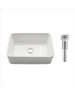 Rectangular Vessel 19" Ceramic Bathroom Sink in White w/ Pop-Up Drain in Chrome