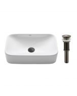 19" Rectangular Vessel Ceramic Bathroom Sink in White with Pop-Up Drain in Oil Rubbed Bronze