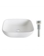 18" Square Vessel Ceramic Bathroom Sink in White with Pop-Up Drain in Chrome