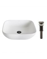 18" Square Vessel Ceramic Bathroom Sink in White with Pop-Up Drain in Oil Rubbed Bronze