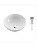 16" Round Vessel Ceramic Bathroom Sink in White with Pop-Up Drain in Chrome