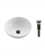 16" Round Vessel Ceramic Bathroom Sink in White with Pop-Up Drain in Oil Rubbed Bronze