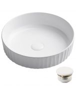 15 3/4" Round Vessel Ceramic Bathroom Sink in White with Pop-Up Drain