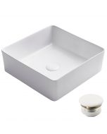 15 5/8" Square Vessel Ceramic Bathroom Sink in White with Pop-Up Drain