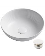 13" Round Vessel Ceramic Bathroom Sink in White with Pop Up Drain