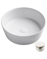 15 3/4" Round Vessel Ceramic Bathroom Sink in White with Pop Up Drain
