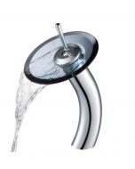 Waterfall Bathroom Faucet with Clear Black Glass Disk in Chrome